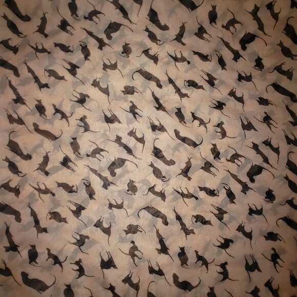 Cat Print Pink Black Chiffon Long Scarf Lightweight Wrap Whimsical Silhouettes - Picture 8 of 10